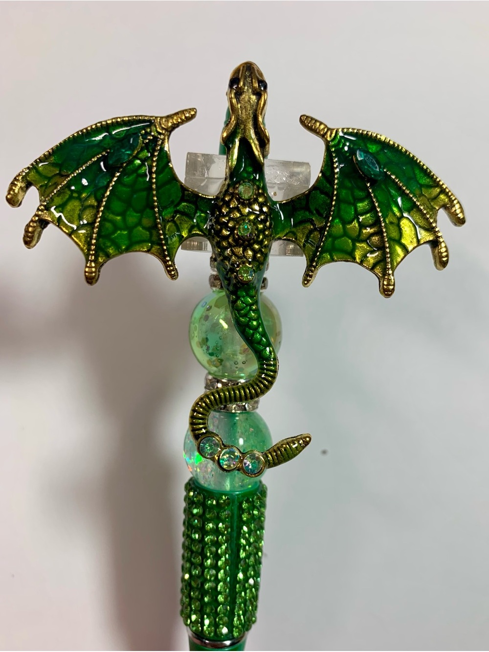 Hand Crafted Green and Gold Dragon Decorative Pen